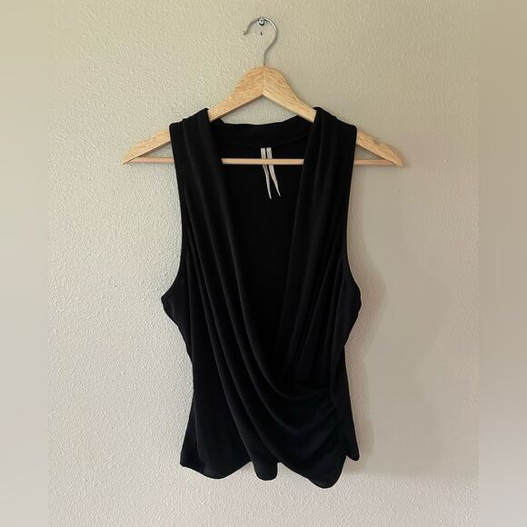Anthropologie Black V Neck Draped Cross Front Slinky Tank Blouse Size M - Picture 1 of 7
